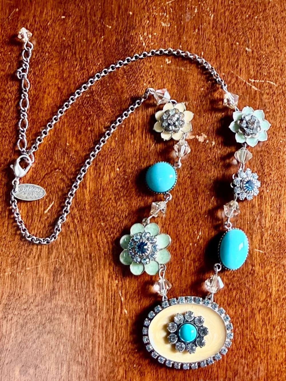 Turquoise Floral Statement Pendant Necklace 16” + extension